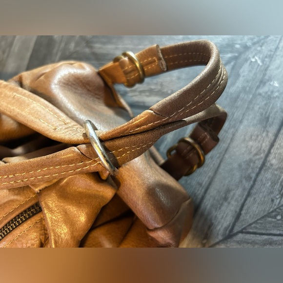 Vintage Karen Gunna Leather Light Camel Brown Rucksack Backpack made in Canada - Picture 4 of 13